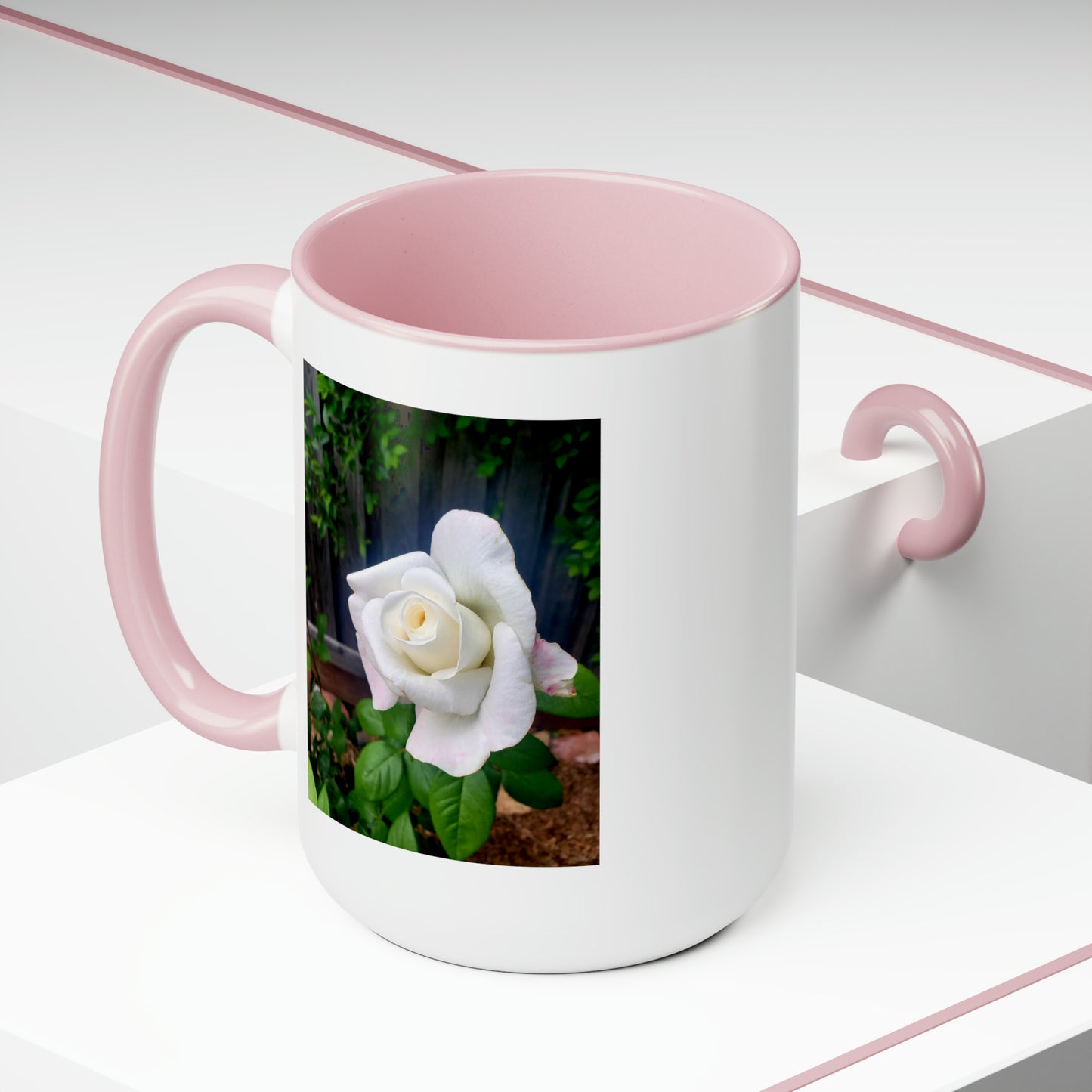 15oz Garden Themed White Sugar Moon Hybrid Tea Rose Coffee Mug