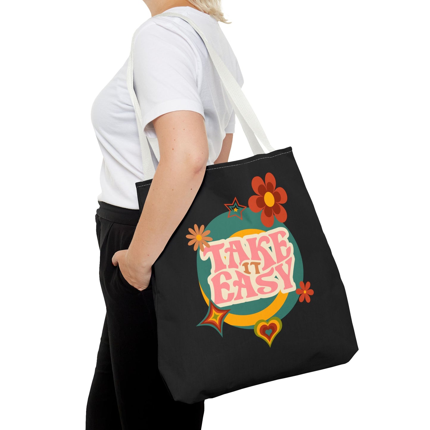 Unisex Retro Vibes Back To School Take It Easy Tote Bag Reusable Grocery Bag Everyday Carry Tote Bag For Errands Travel Shopping Bag