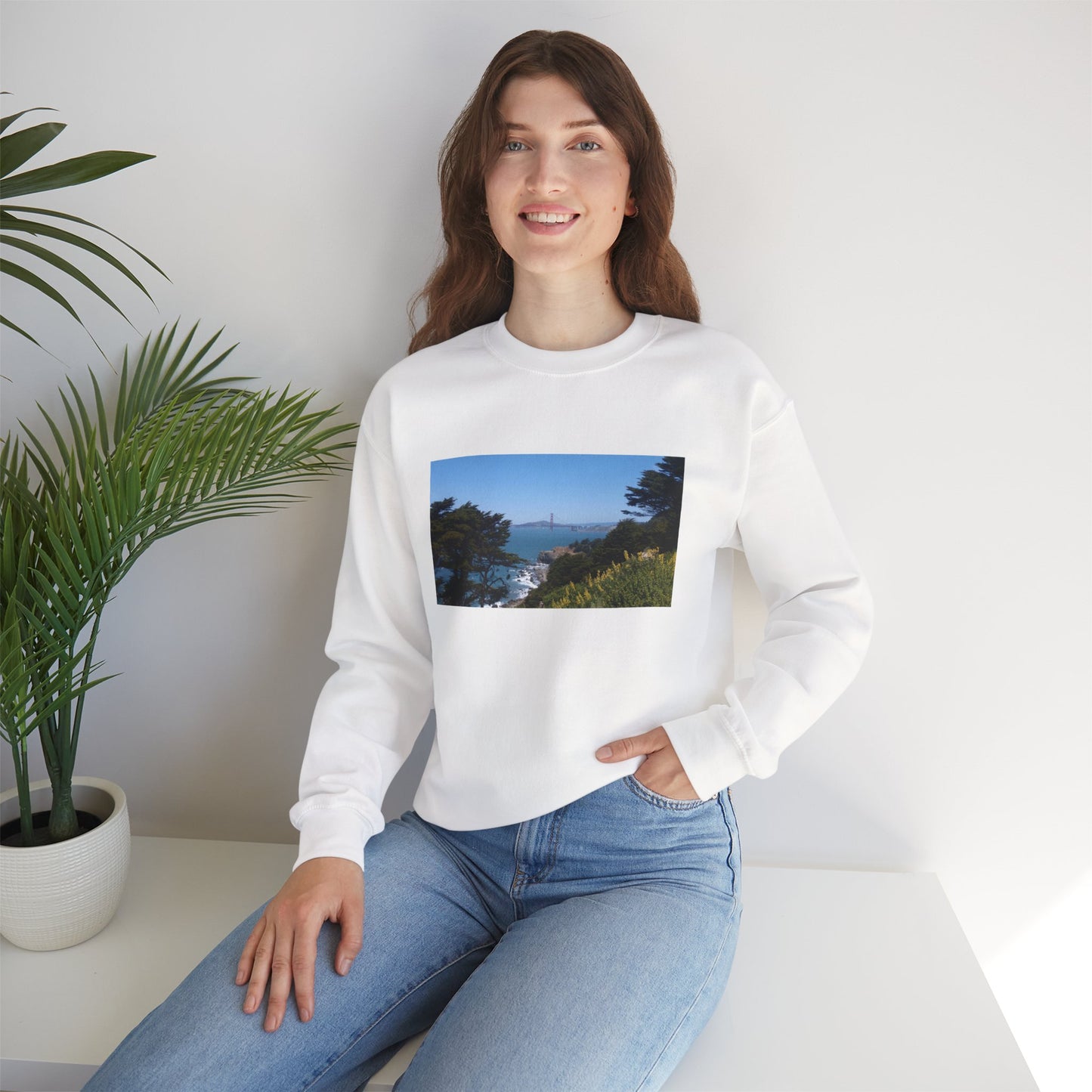 Unisex Travel Sweater, Scenic Lookout, El Camino Del Mar, San Francisco, California, Golden Gate Bridge, Vista, Ocean Views, Beautiful Blue