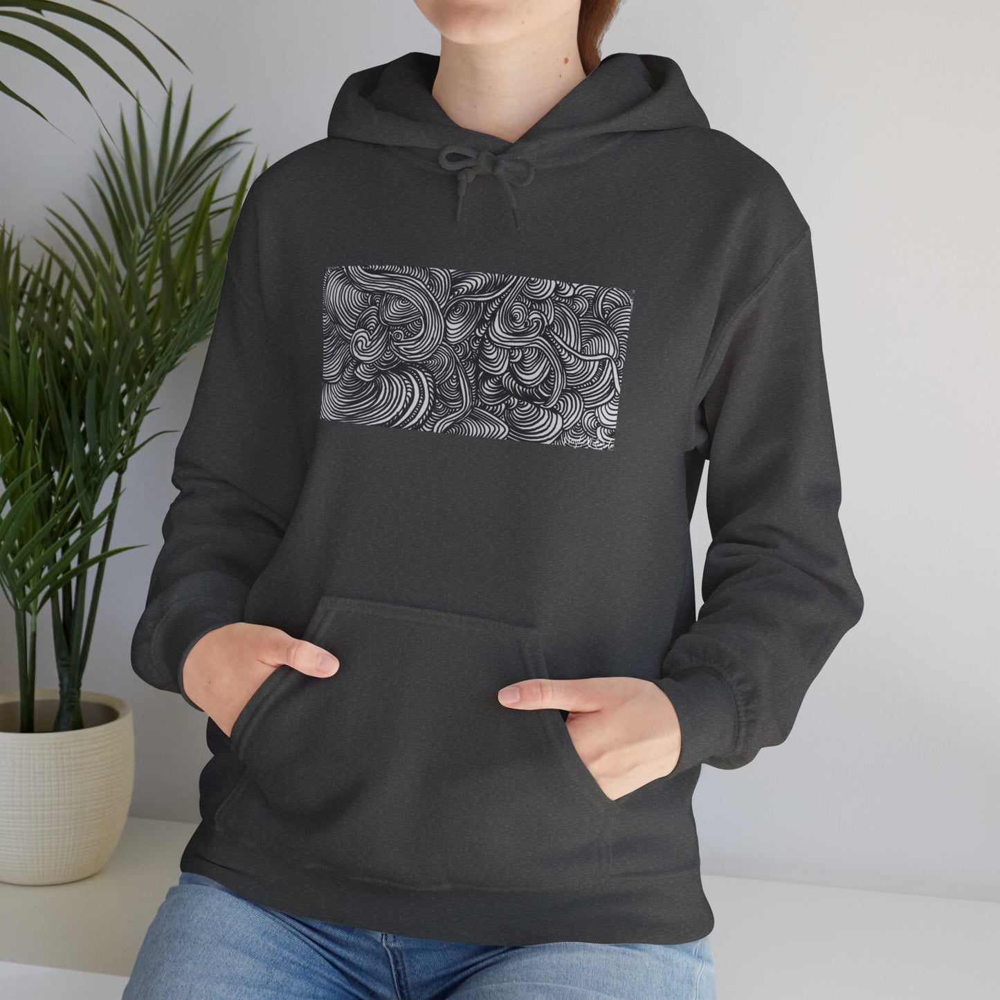 Unisex Heavy Blend™ Original Minimalist Line Art Midsize Print Hooded Sweatshirt - Liquid