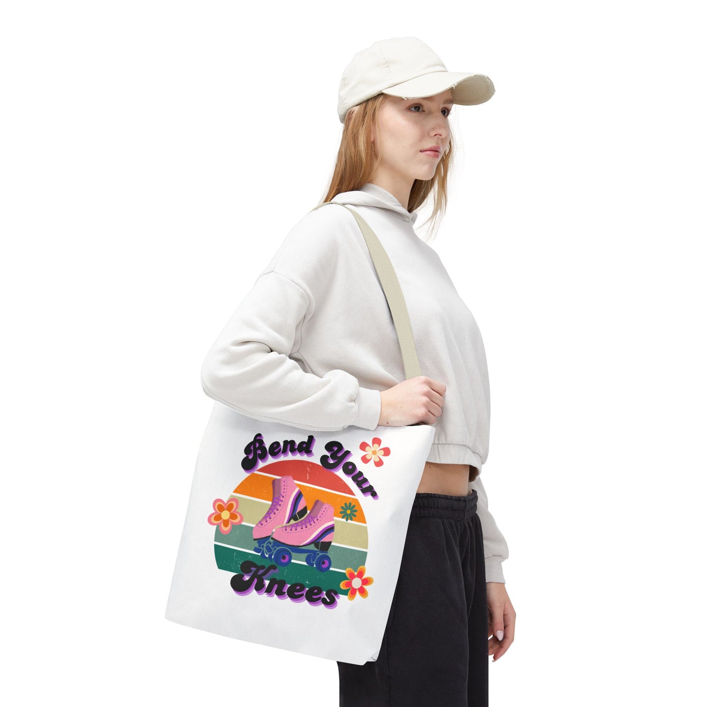 Unisex Retro Vibes Bend Your Knees Skate Day Tote Bag - White