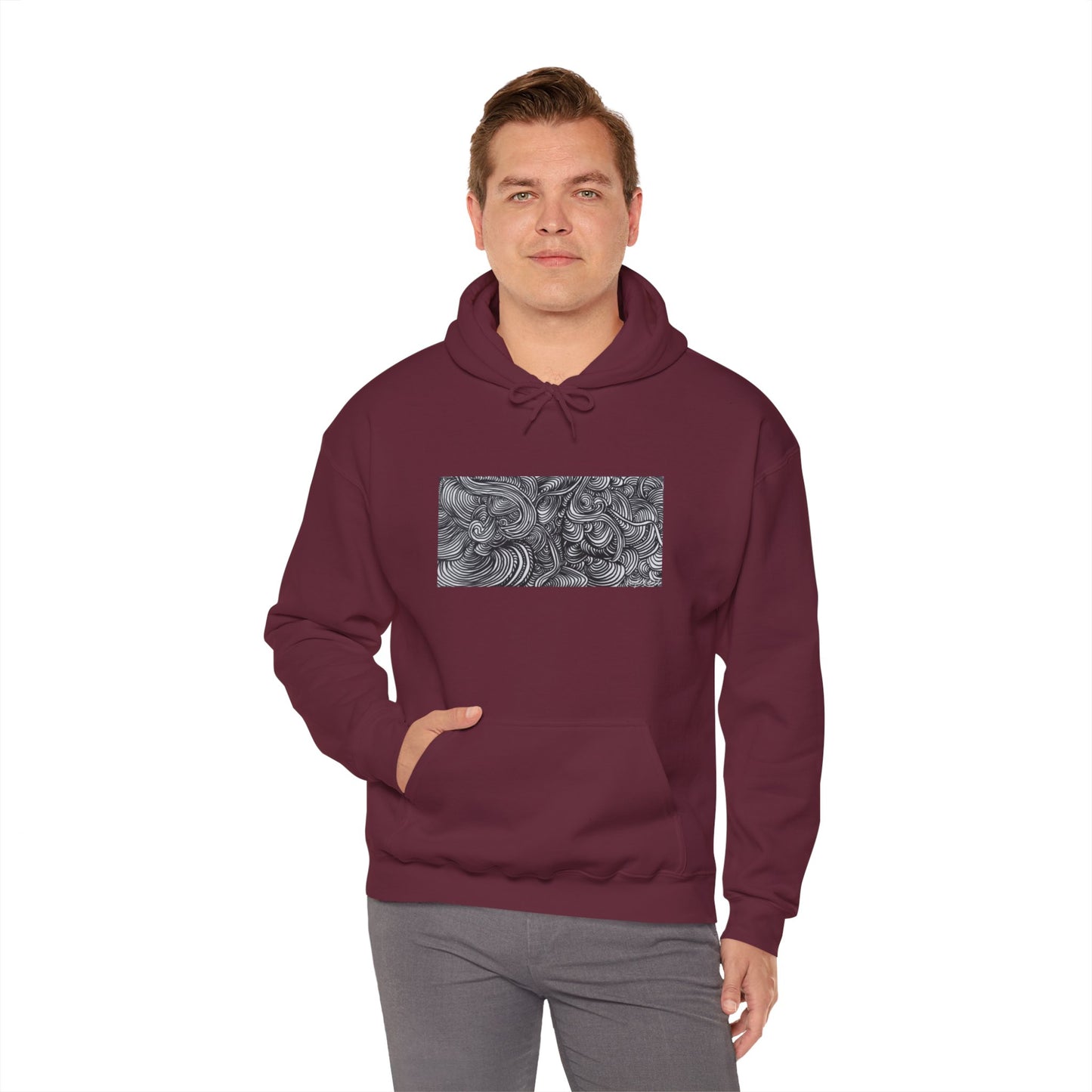 Unisex Heavy Blend™ Original Minimalist Line Art Midsize Print Hooded Sweatshirt - Liquid