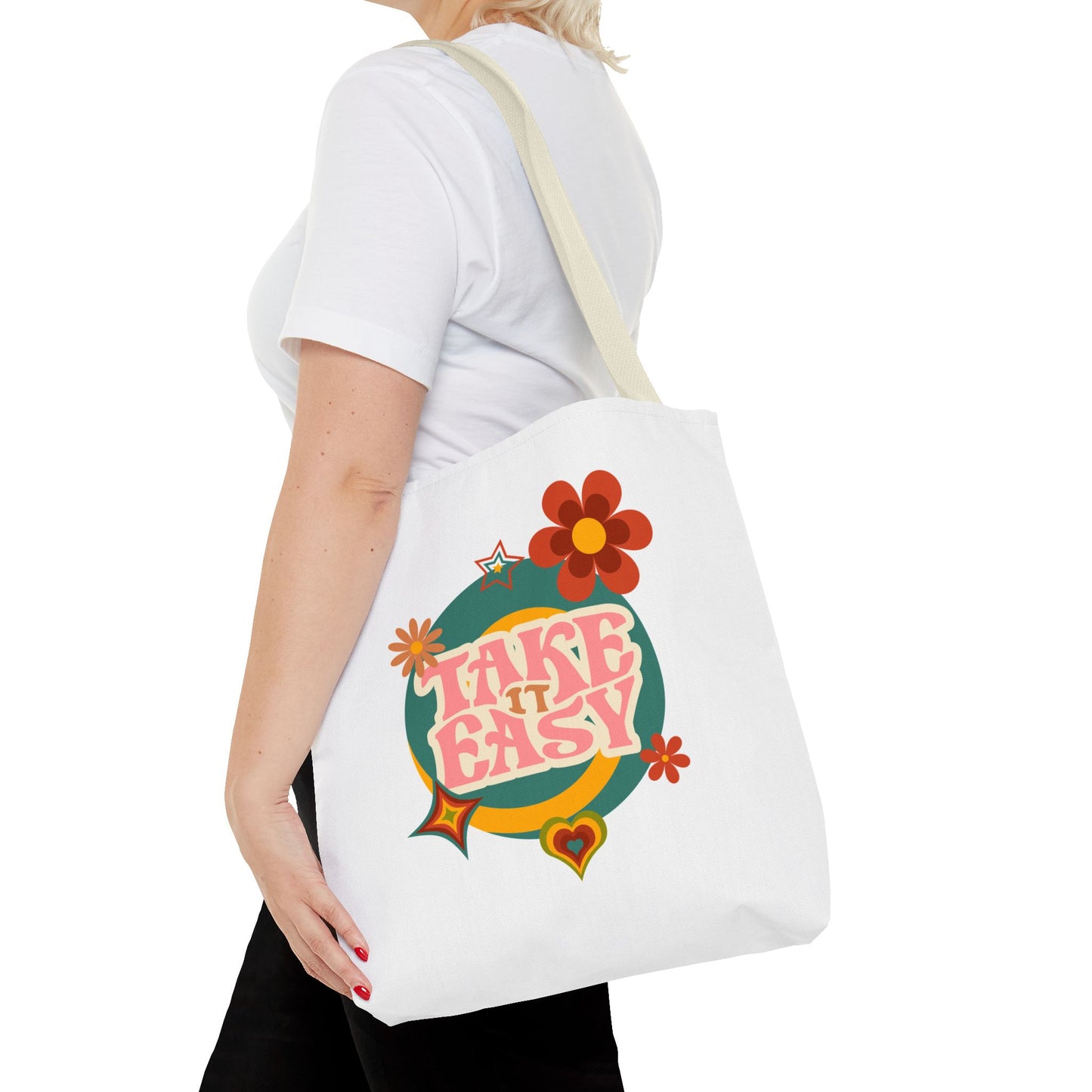 Unisex Retro Vibes Take It Easy Reusable Grocery Tote Bag