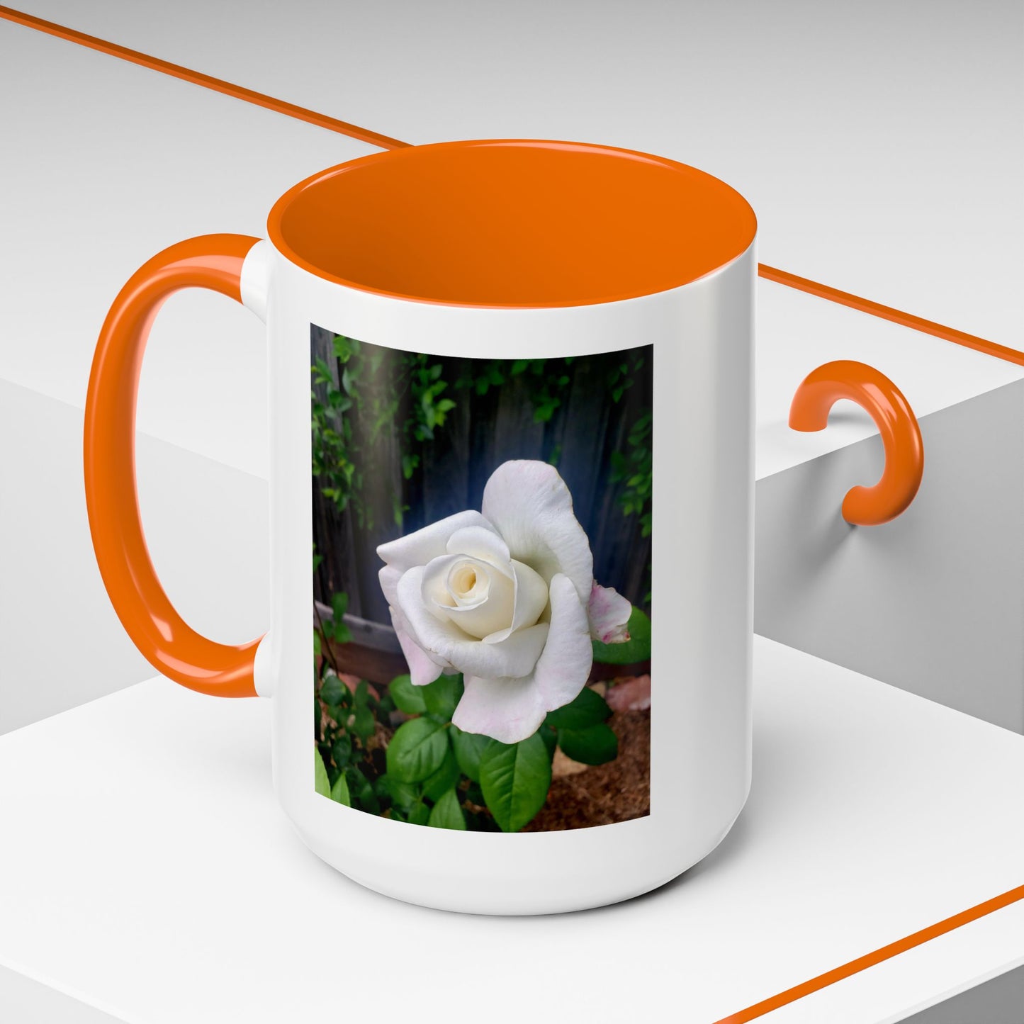 11oz/15oz Garden Themed White Sugar Moon Hybrid Tea Roses Coffee Mug