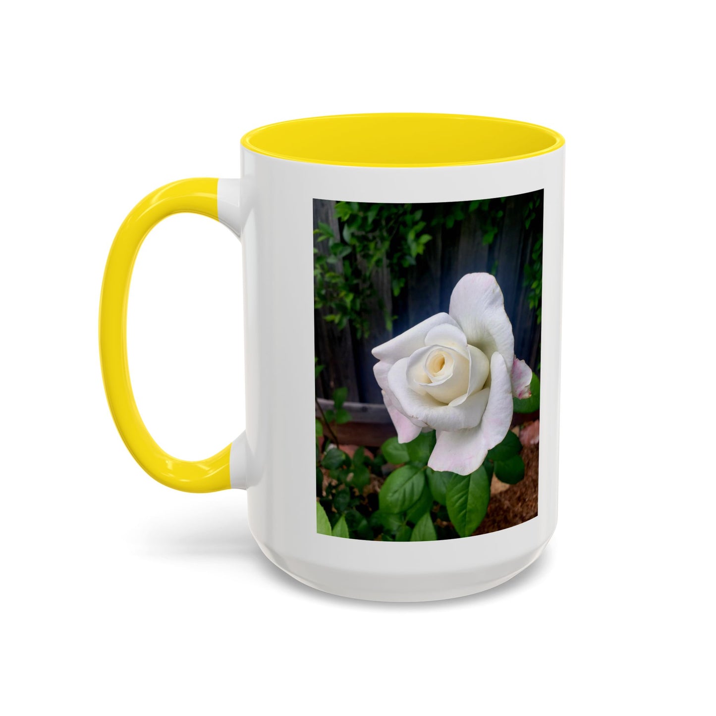 11oz/15oz Garden Themed White Sugar Moon Hybrid Tea Roses Coffee Mug