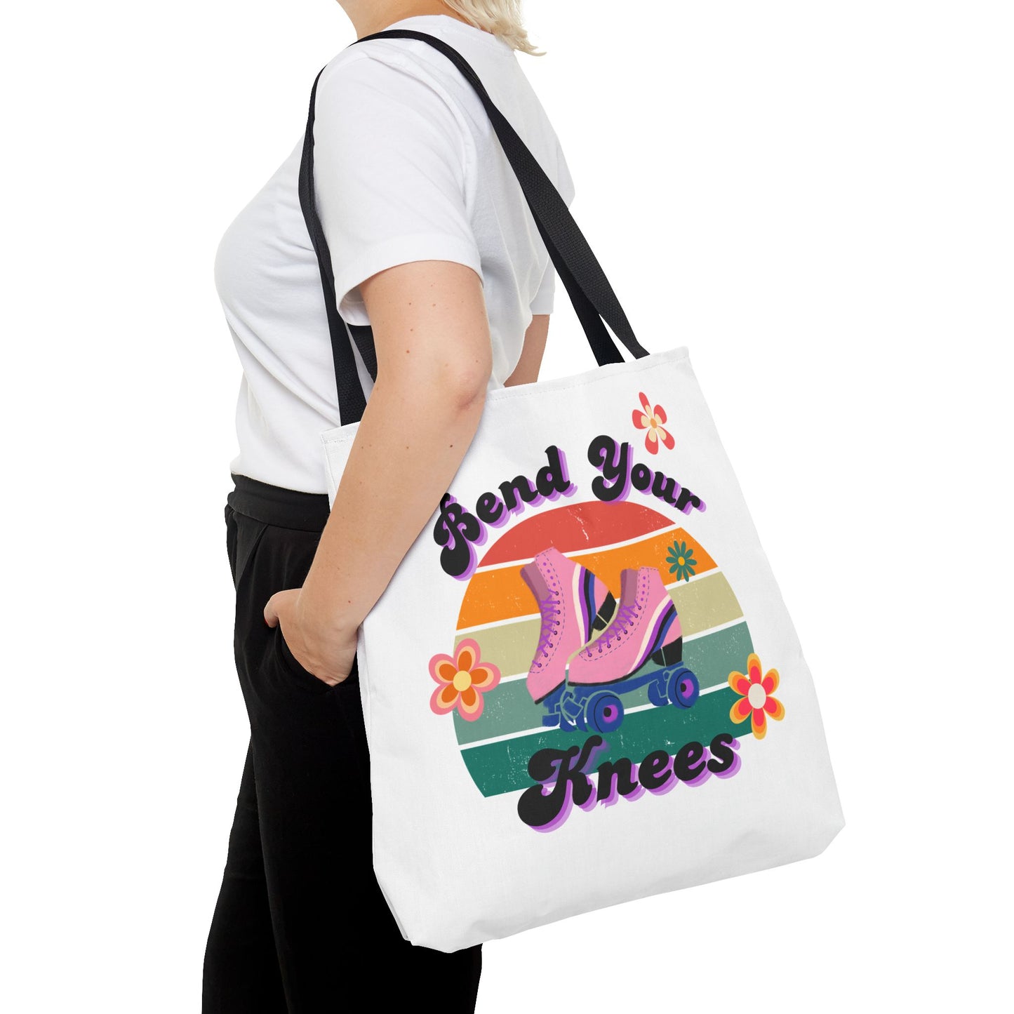 Unisex Retro Vibes Bend Your Knees Skate Day Tote Bag - White
