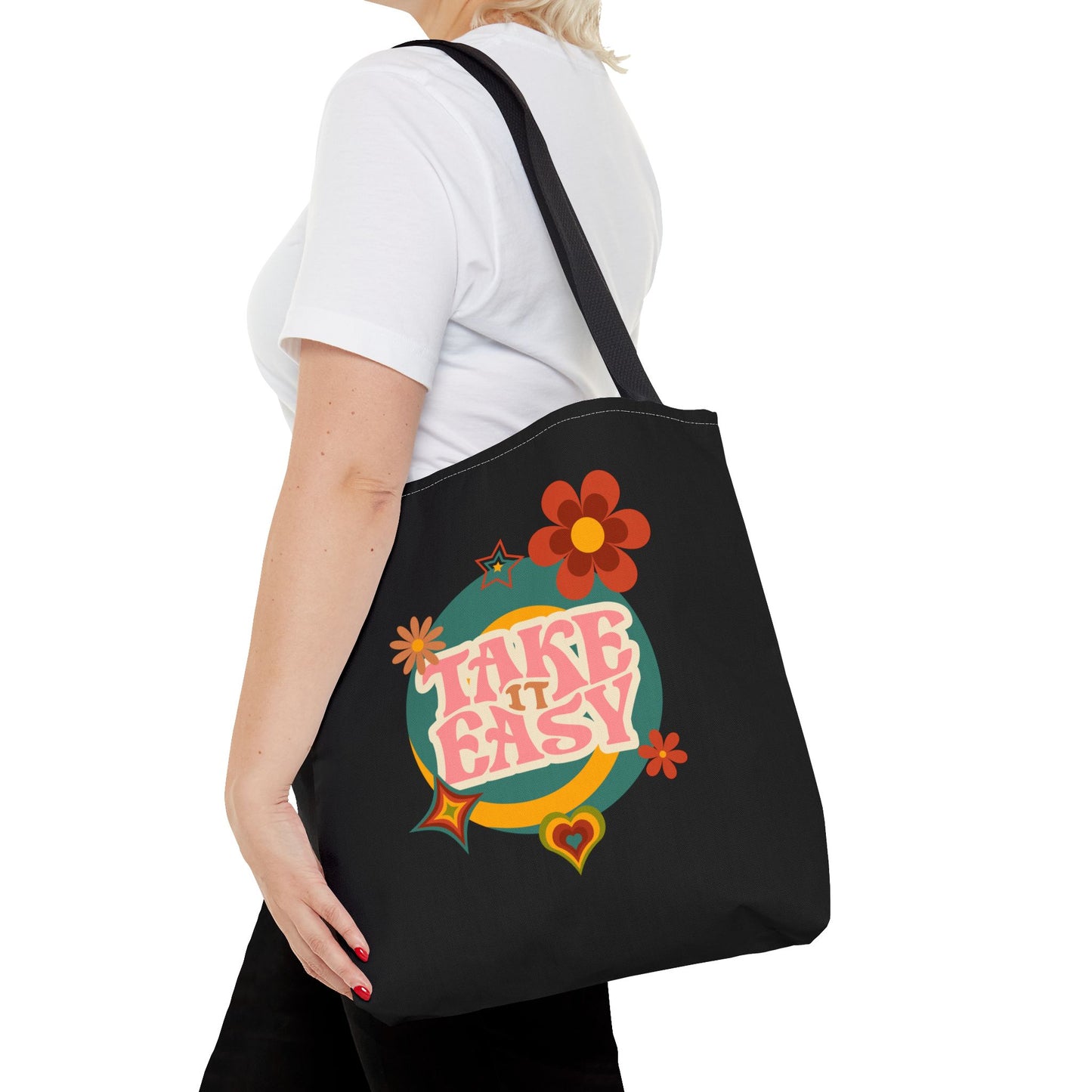 Unisex Retro Vibes Back To School Take It Easy Tote Bag Reusable Grocery Bag Everyday Carry Tote Bag For Errands Travel Shopping Bag