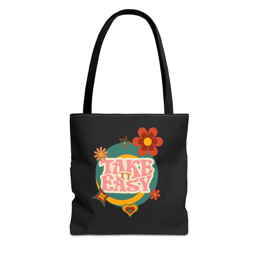 Unisex Retro Vibes Back To School Take It Easy Tote Bag Reusable Grocery Bag Everyday Carry Tote Bag For Errands Travel Shopping Bag