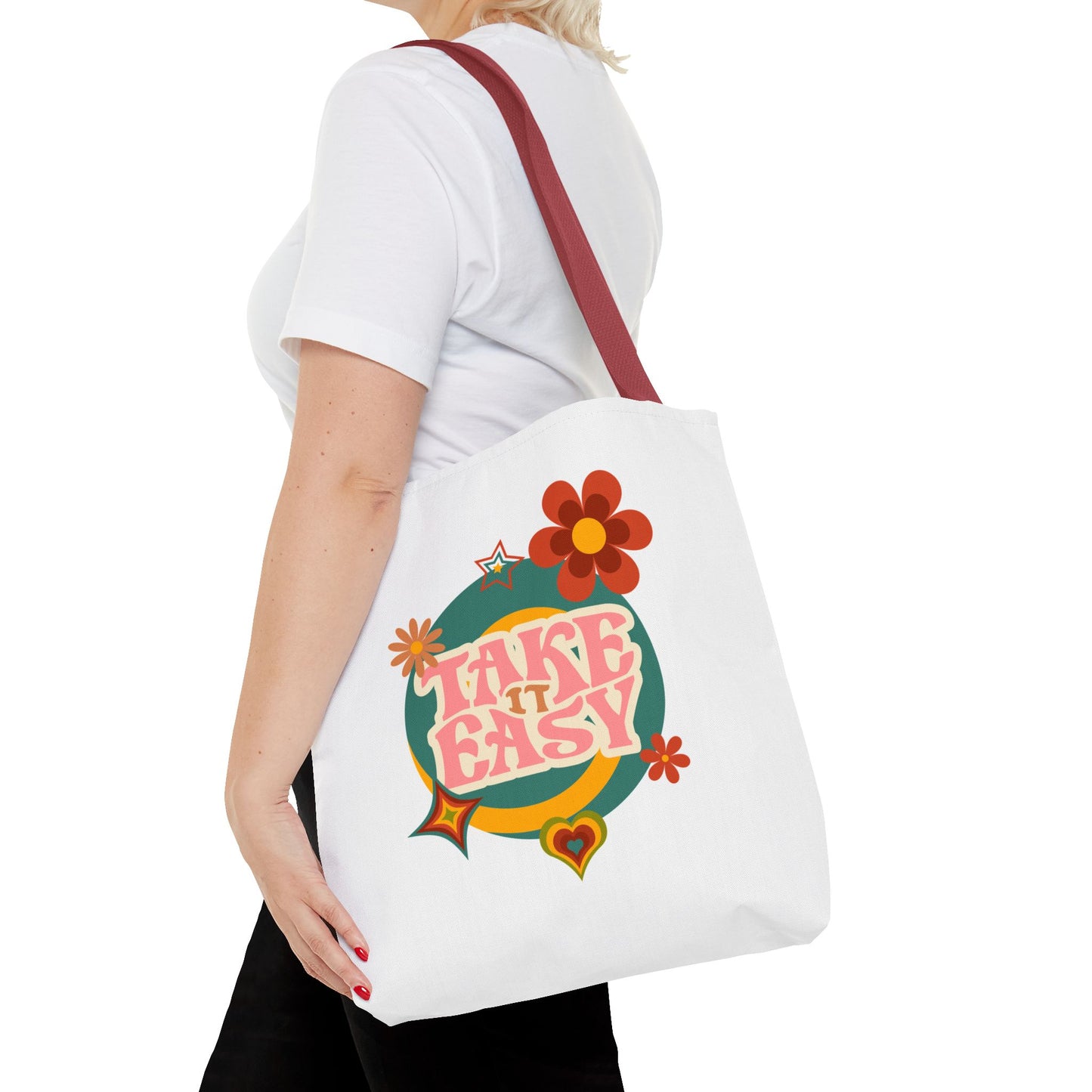 Unisex Retro Vibes Take It Easy Reusable Grocery Tote Bag