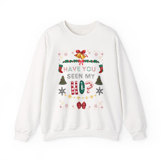 Unisex Funny Couples Matching Ugly Christmas Sweatshirt - Have You Seen My Ho?