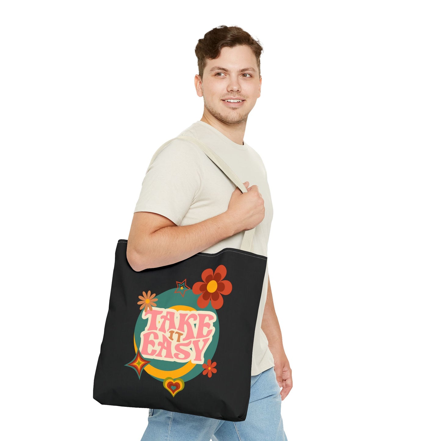 Unisex Retro Vibes Back To School Take It Easy Tote Bag Reusable Grocery Bag Everyday Carry Tote Bag For Errands Travel Shopping Bag