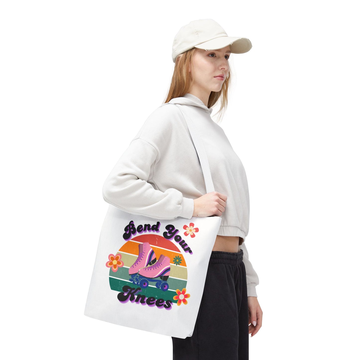 Unisex Retro Vibes Bend Your Knees Skate Day Tote Bag - White