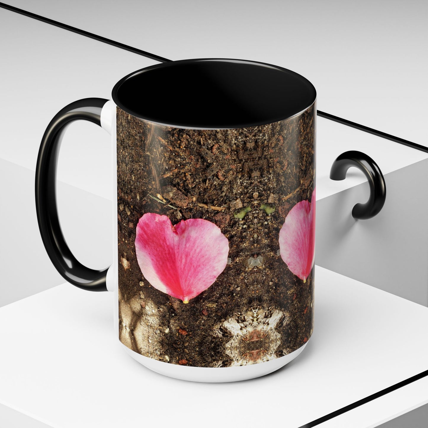 11oz/15oz Garden Themed Double Delight Heart Shaped Rose Petal Coffee Mug