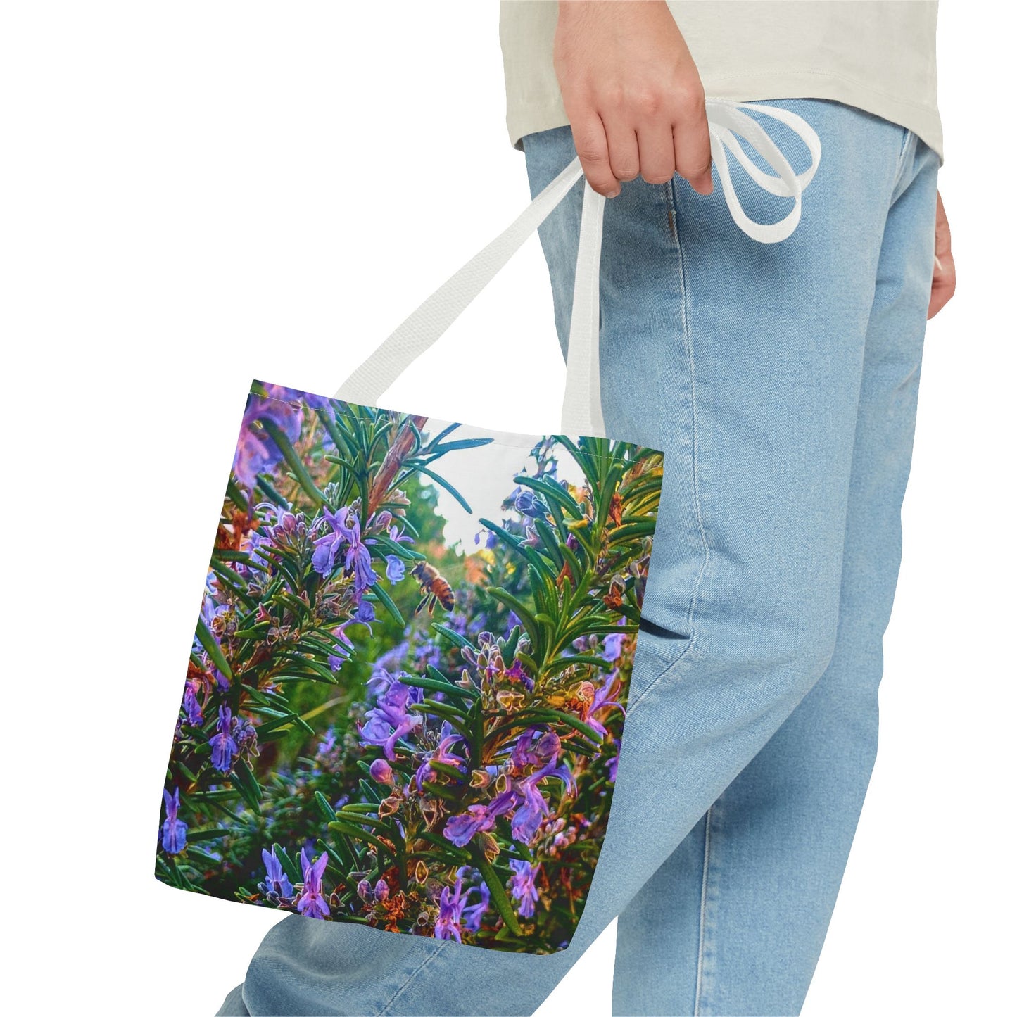 Garden Themed Bee Tote Bag Gardening Tote Gardening Bee Gift Idea Rosemary Gift For Gardener Rosemary and Bee Bag Rosemary Bee Pollinating