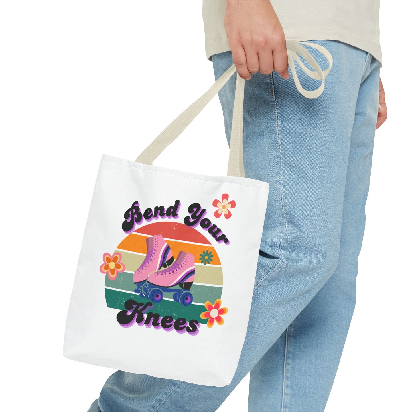 Unisex Retro Vibes Bend Your Knees Skate Day Tote Bag - White
