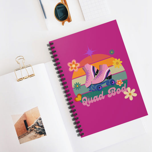 Spiral Notebook - Ruled Line, Pink Quad Bod Retro Vibes Rollerskate Theme, EDC 118 pages