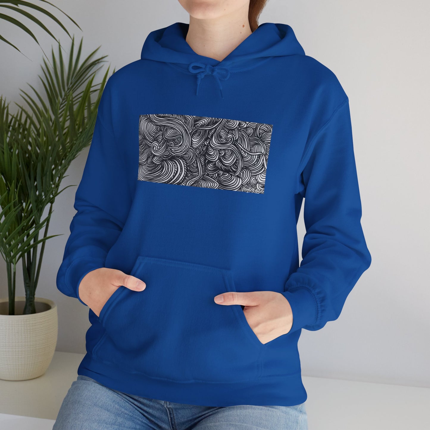 Unisex Heavy Blend™ Original Minimalist Line Art Midsize Print Hooded Sweatshirt - Liquid