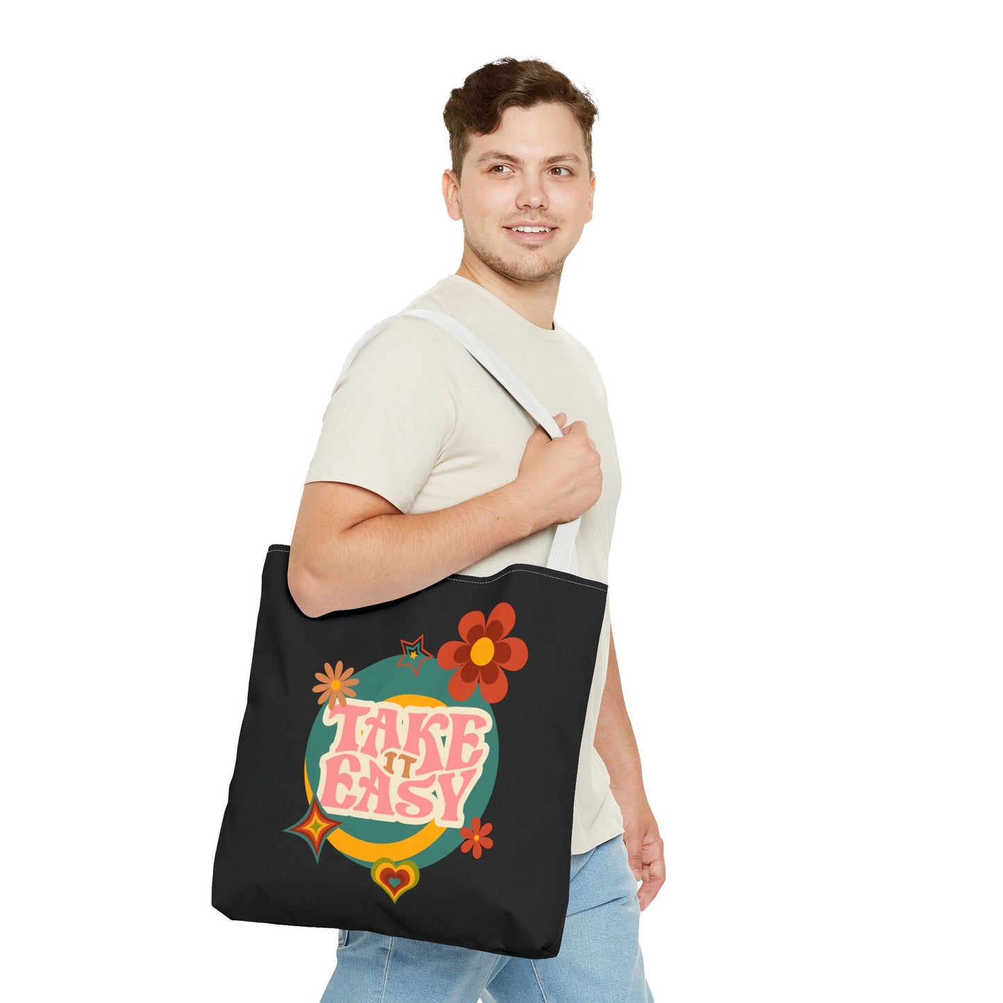 Unisex Retro Vibes Back To School Take It Easy Tote Bag Reusable Grocery Bag Everyday Carry Tote Bag For Errands Travel Shopping Bag