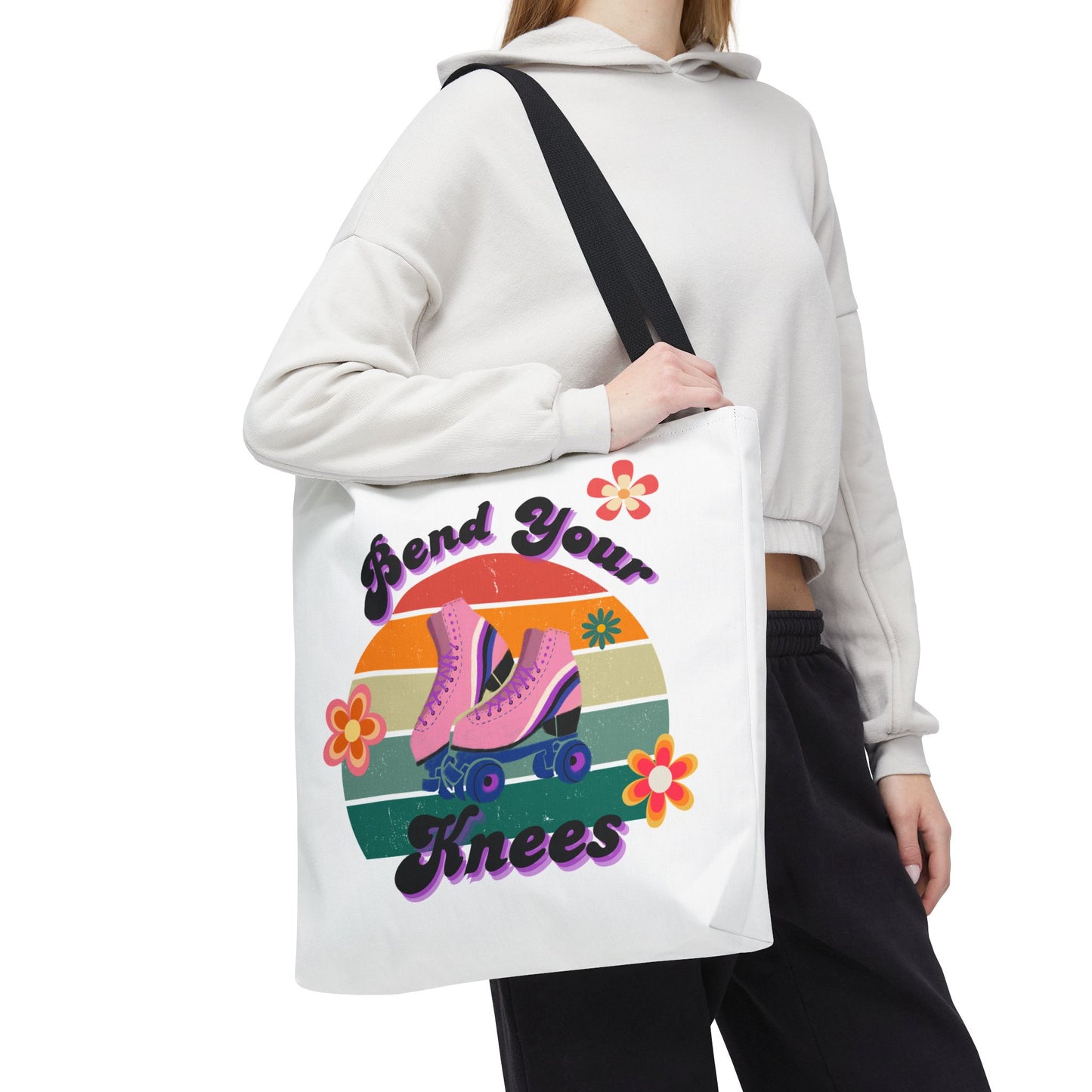 Unisex Retro Vibes Bend Your Knees Skate Day Tote Bag - White