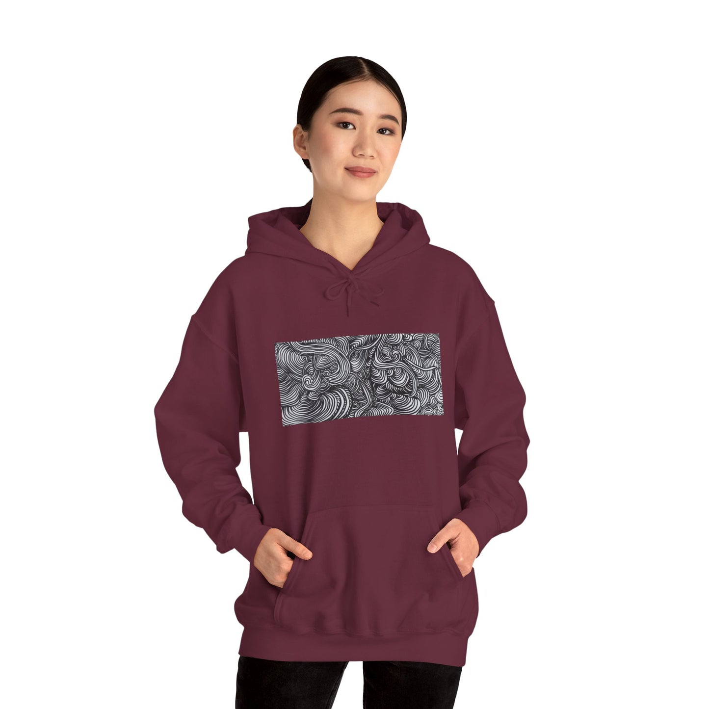 Unisex Heavy Blend™ Original Minimalist Line Art Midsize Print Hooded Sweatshirt - Liquid