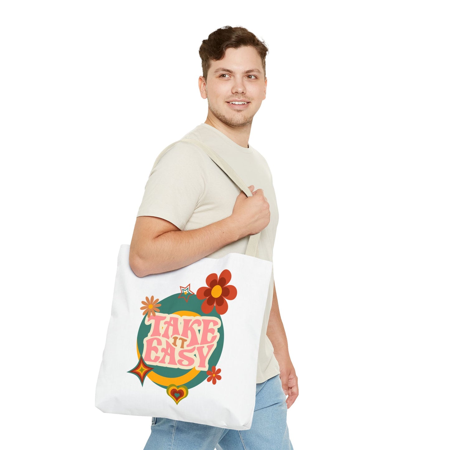 Unisex Retro Vibes Take It Easy Reusable Grocery Tote Bag