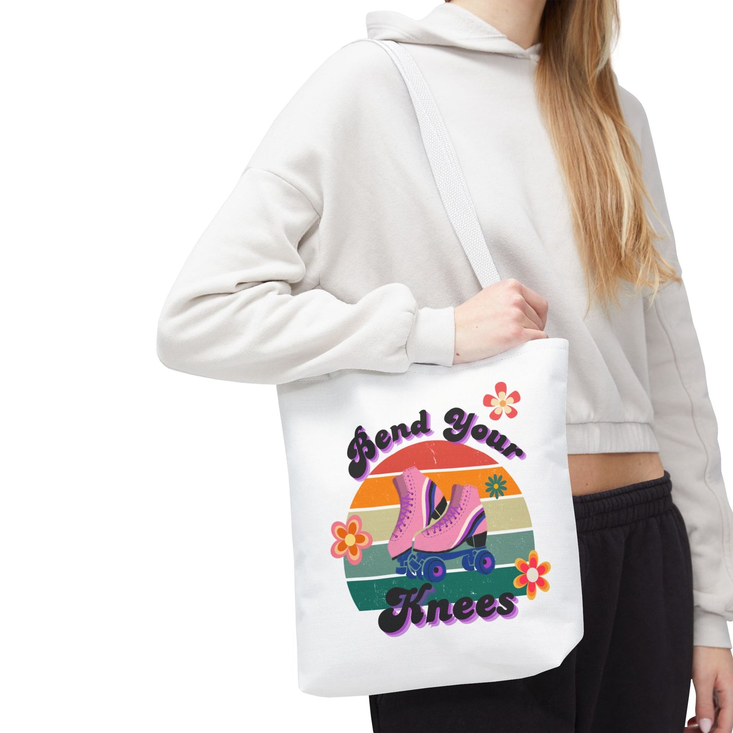 Unisex Retro Vibes Bend Your Knees Skate Day Tote Bag - White