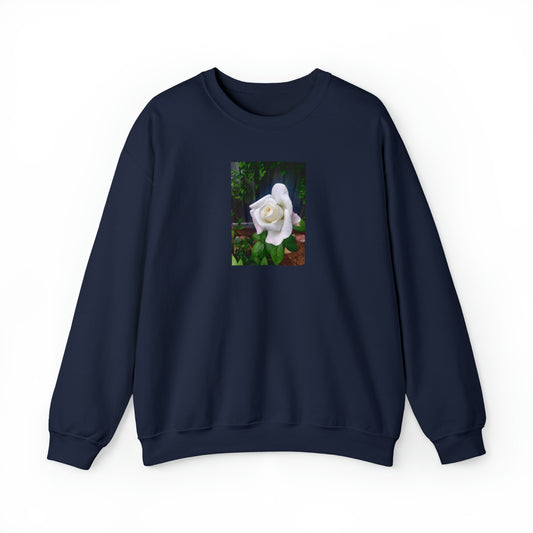 Unisex White Rose Sugar Moon Hybrid Tea Floral Sweatshirt