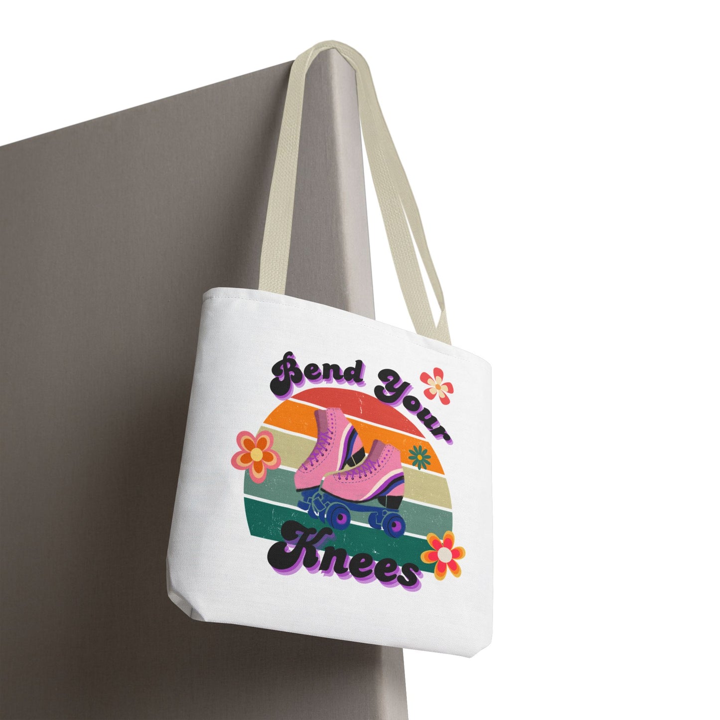 Unisex Retro Vibes Bend Your Knees Skate Day Tote Bag - White
