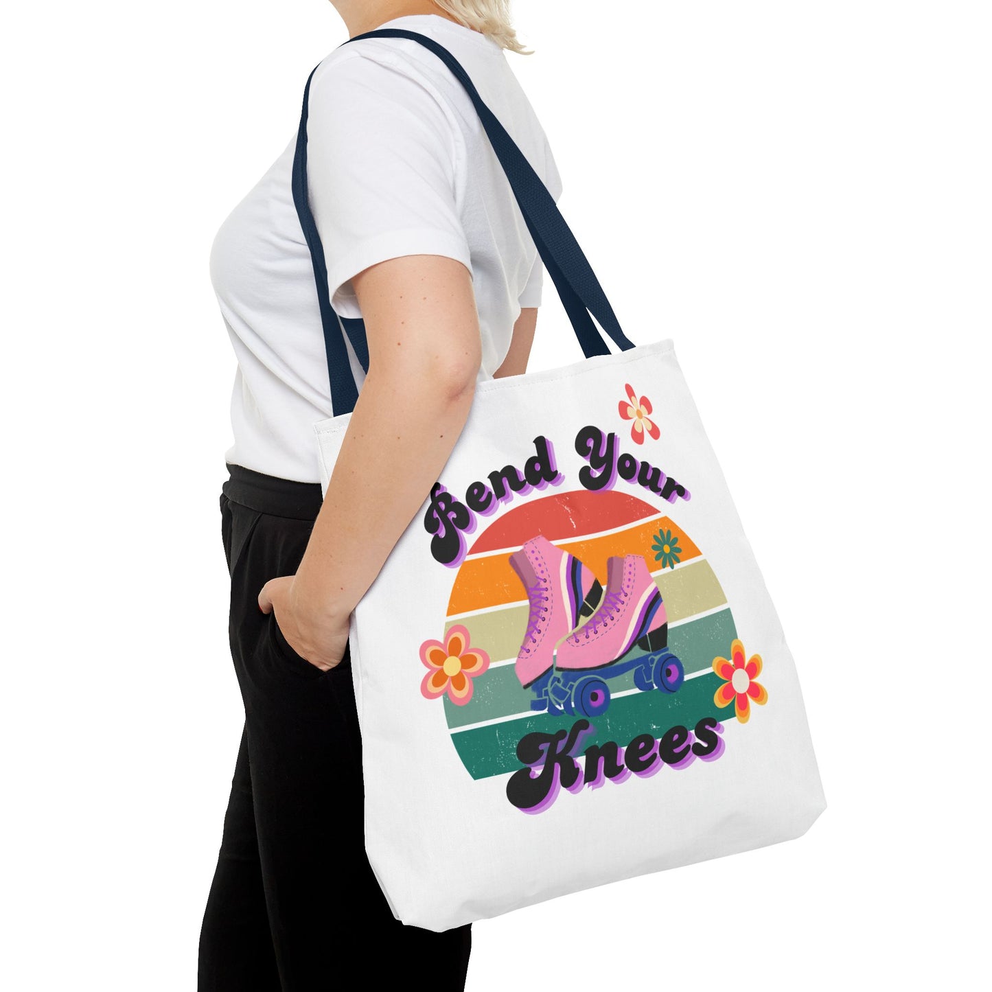 Unisex Retro Vibes Bend Your Knees Skate Day Tote Bag - White
