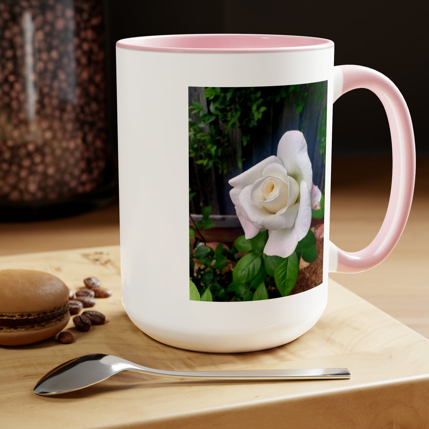 15oz Garden Themed White Sugar Moon Hybrid Tea Rose Coffee Mug