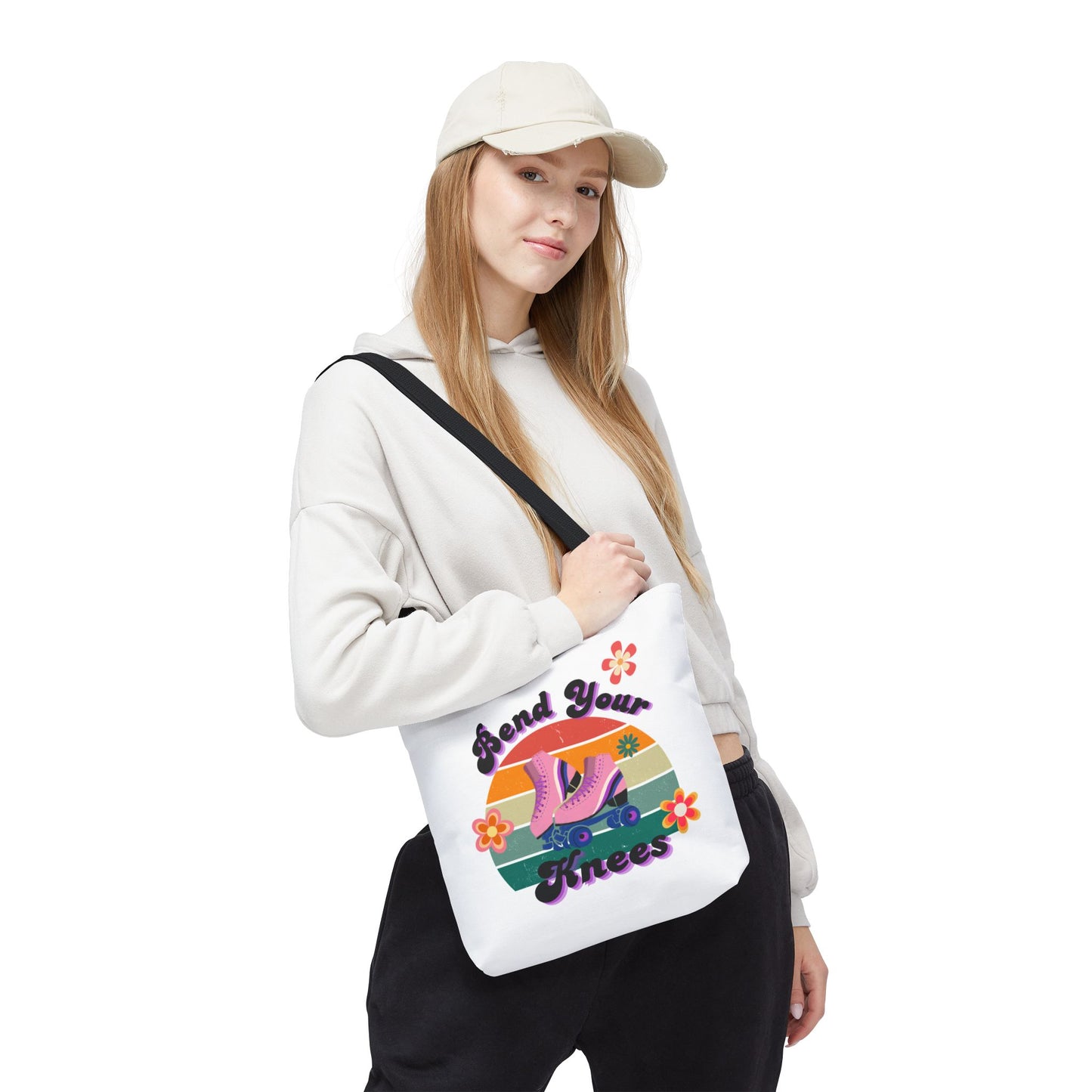 Unisex Retro Vibes Bend Your Knees Skate Day Tote Bag - White
