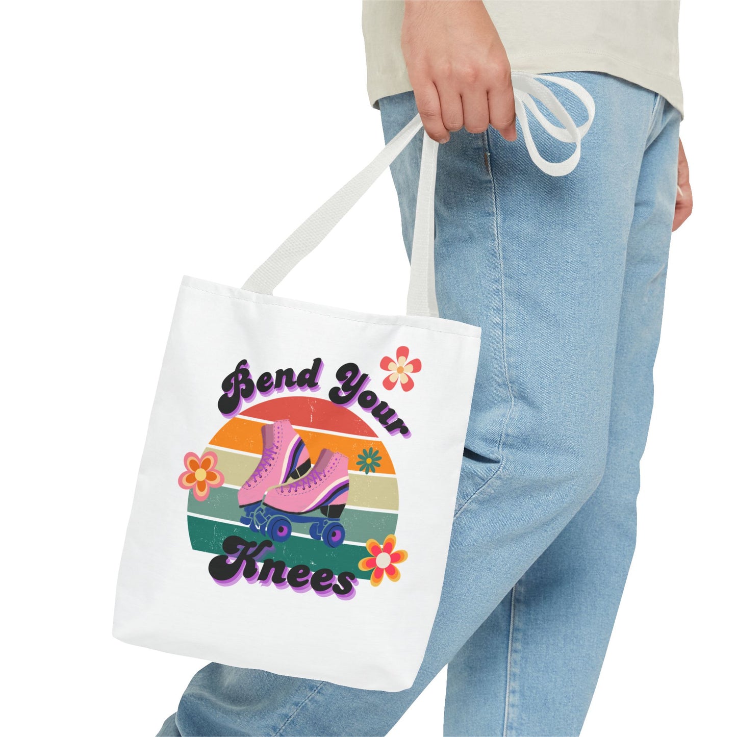 Unisex Retro Vibes Bend Your Knees Skate Day Tote Bag - White