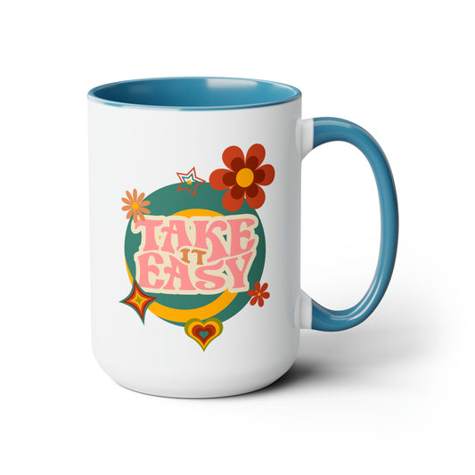 15oz two tone coffee mug - Retro vibes take it easy