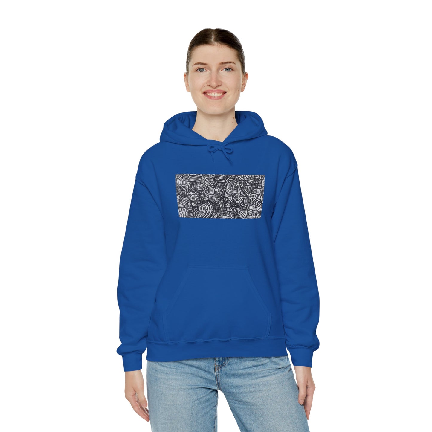 Unisex Heavy Blend™ Original Minimalist Line Art Midsize Print Hooded Sweatshirt - Liquid