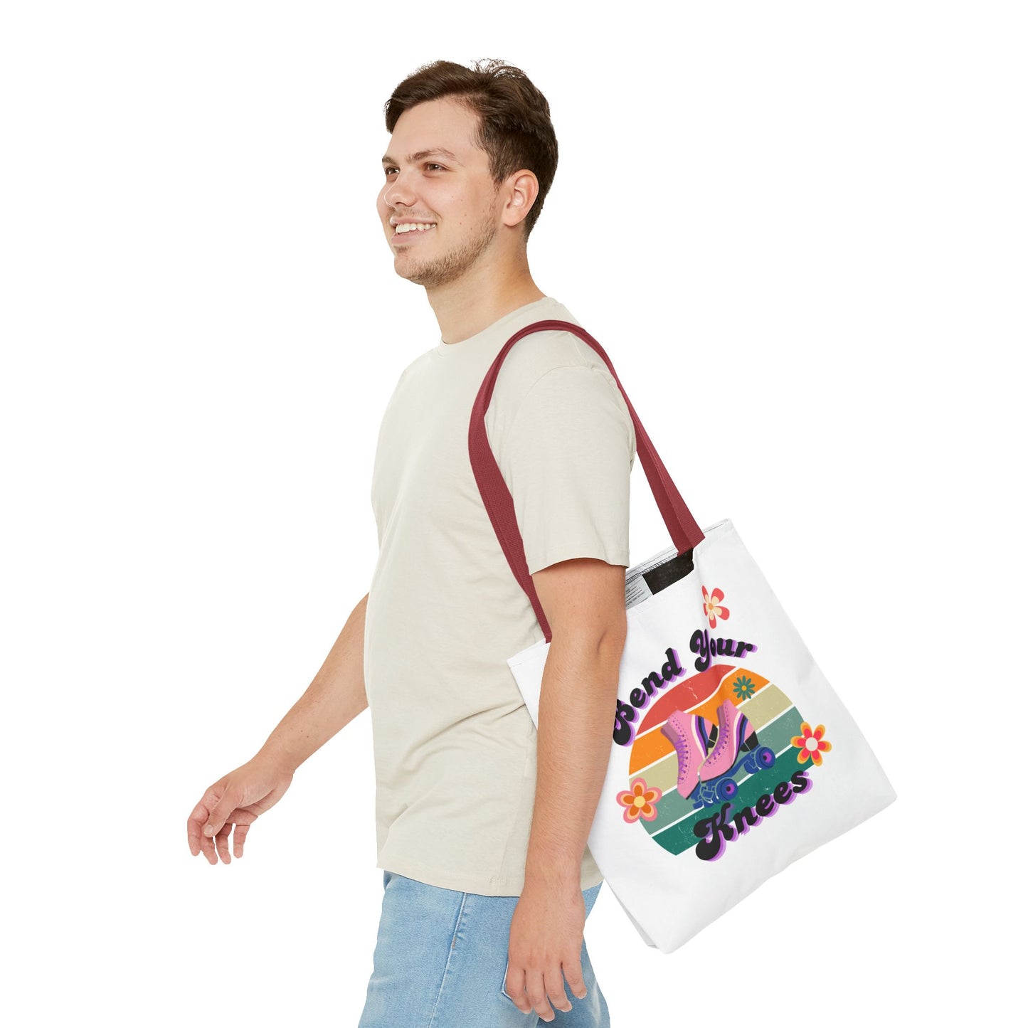 Unisex Retro Vibes Bend Your Knees Skate Day Tote Bag - White