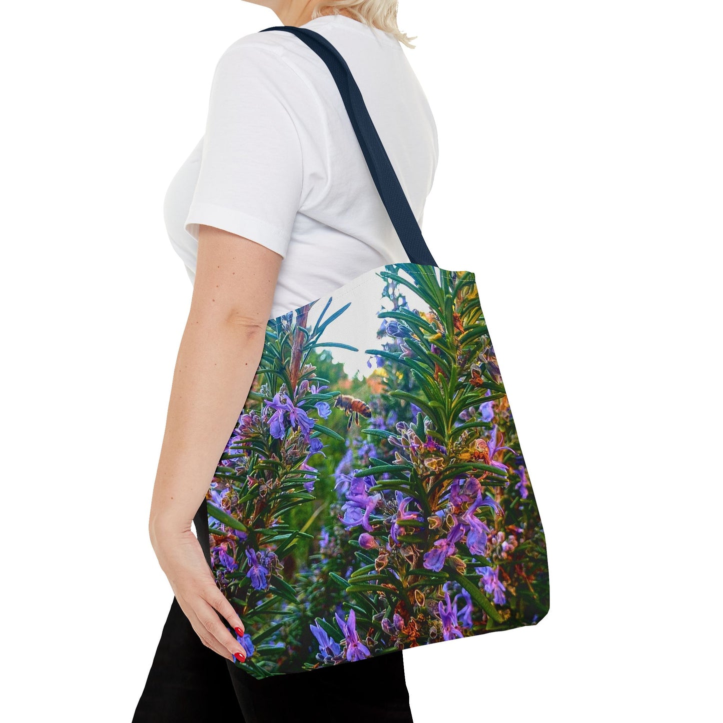 Garden Themed Bee Tote Bag Gardening Tote Gardening Bee Gift Idea Rosemary Gift For Gardener Rosemary and Bee Bag Rosemary Bee Pollinating