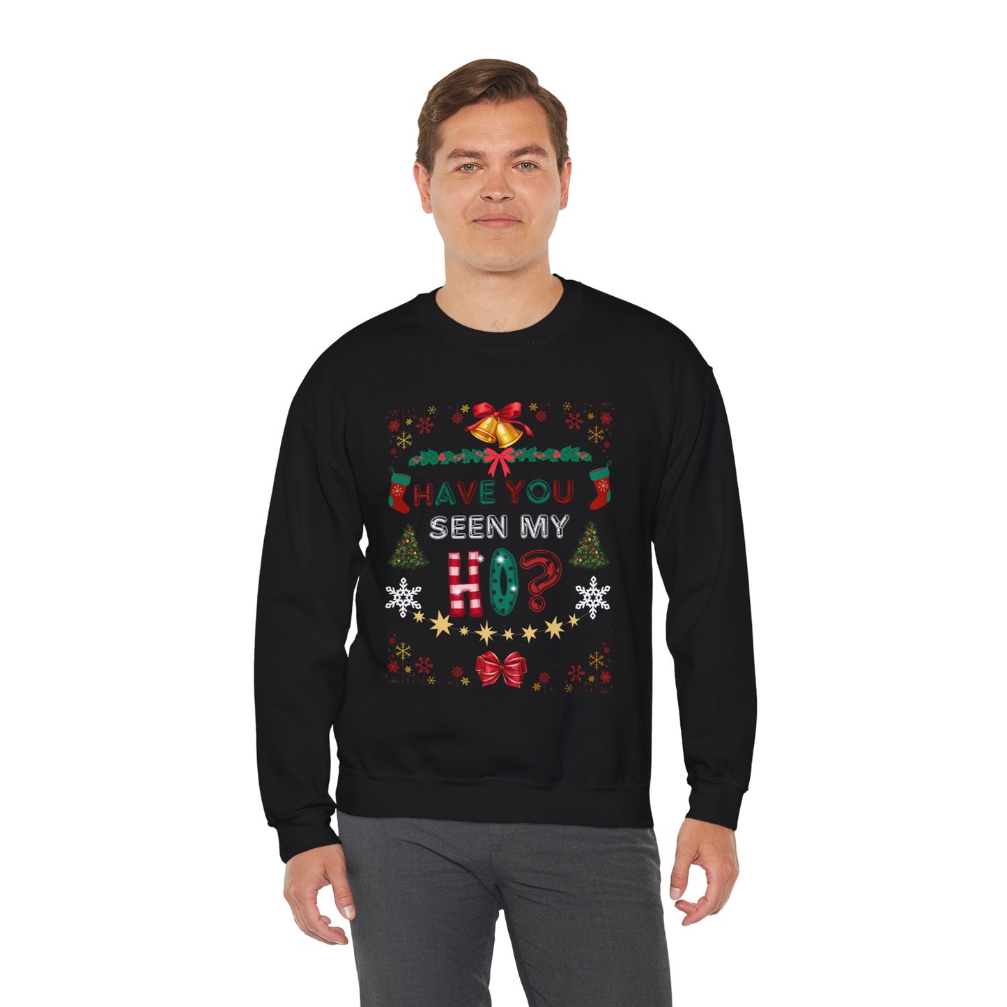 Unisex Funny Couples Matching Ugly Christmas Sweatshirt - Have You Seen My Ho?