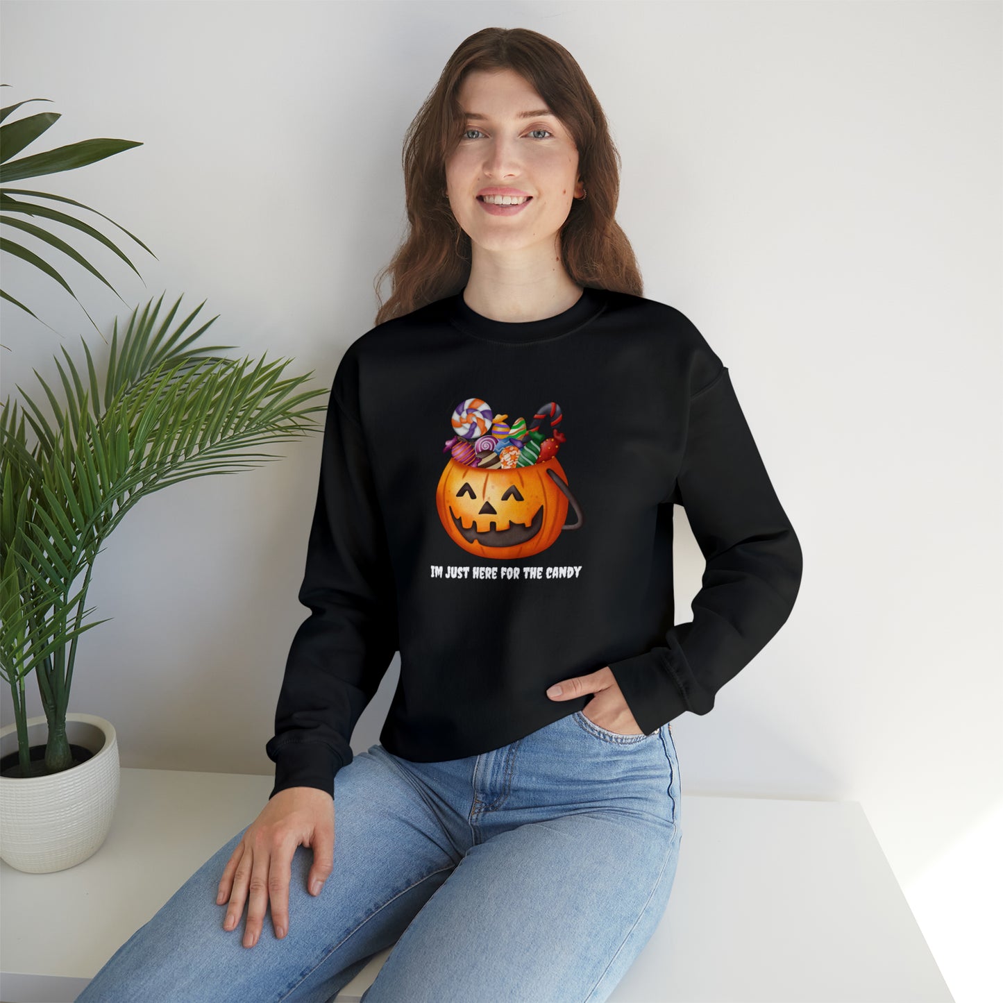 Unisex Im Just Here For The Candy Pumpkin Sweatshirt