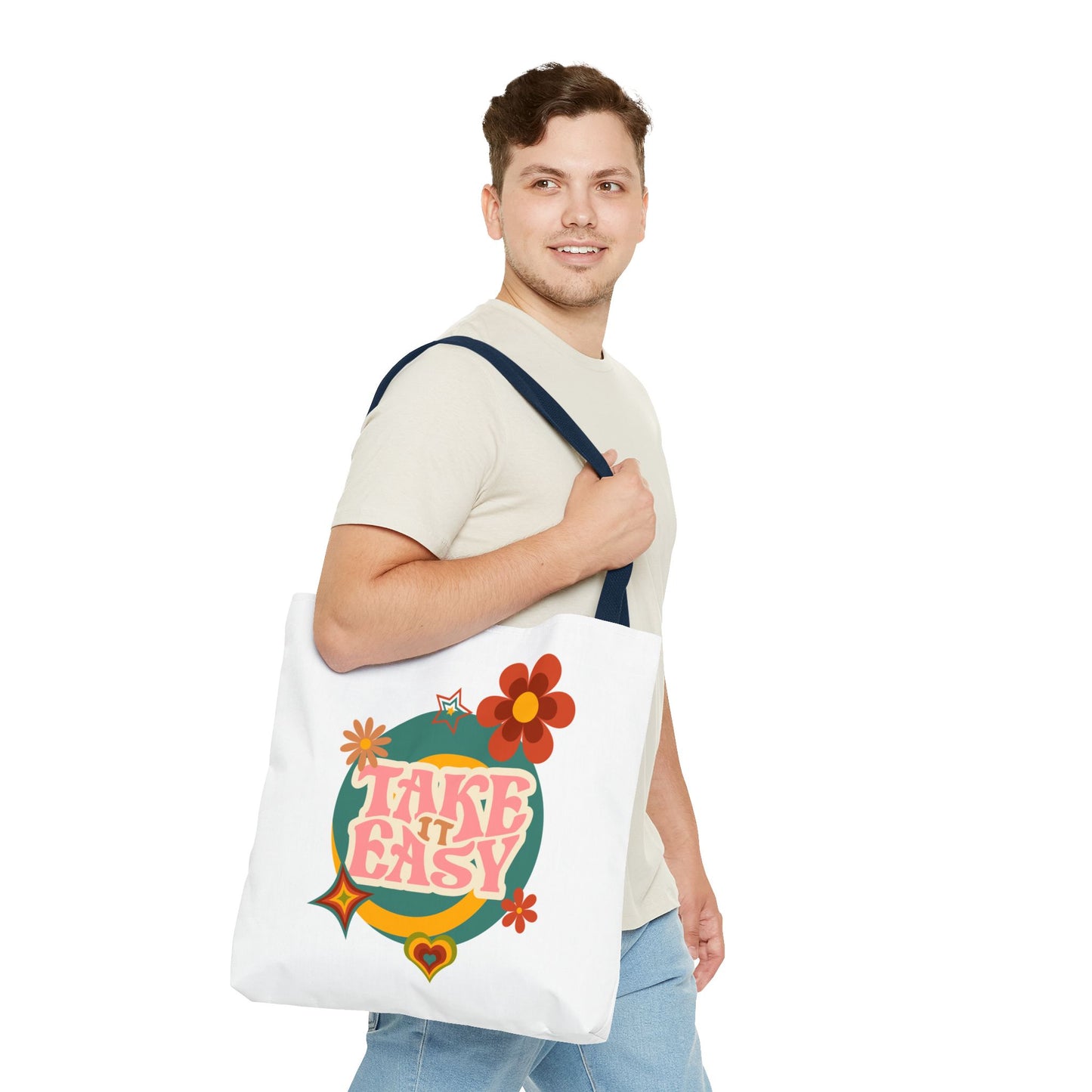 Unisex Retro Vibes Take It Easy Reusable Grocery Tote Bag