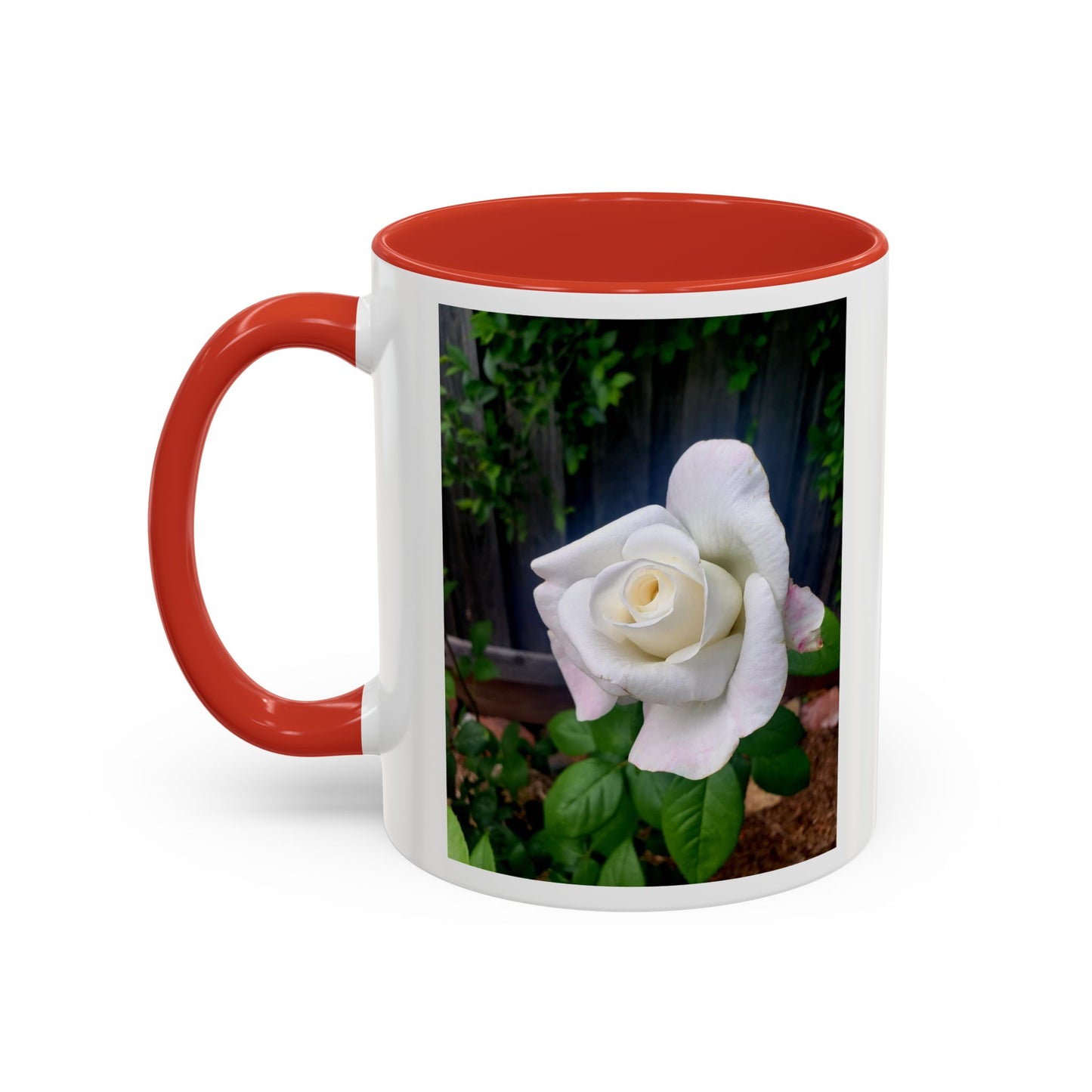 11oz. Garden Themed White Sugar Moon Hybrid Tea Roses Coffee Mug