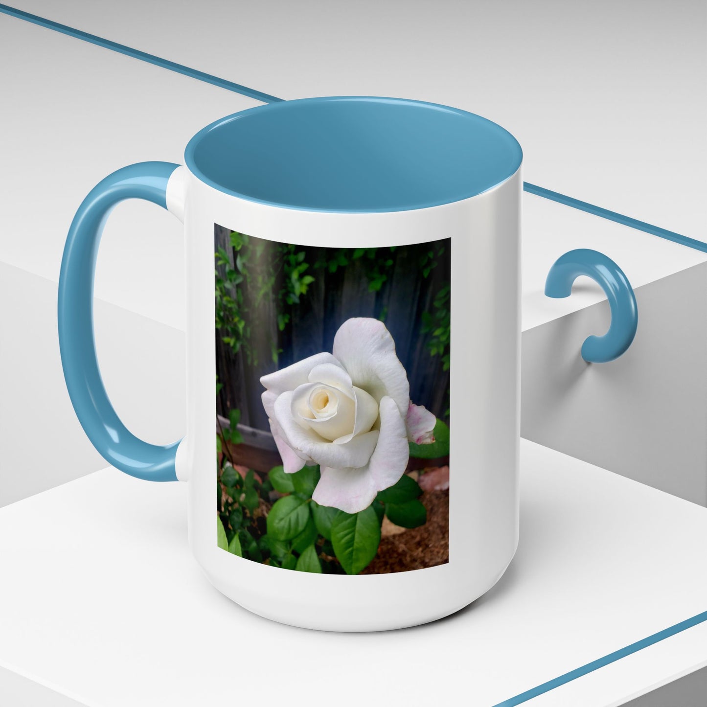 11oz/15oz Garden Themed White Sugar Moon Hybrid Tea Roses Coffee Mug