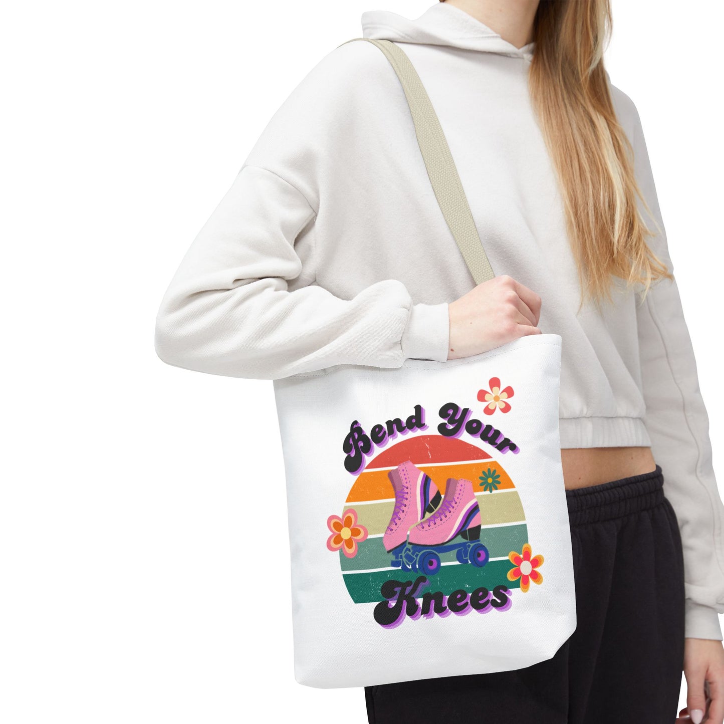 Unisex Retro Vibes Bend Your Knees Skate Day Tote Bag - White