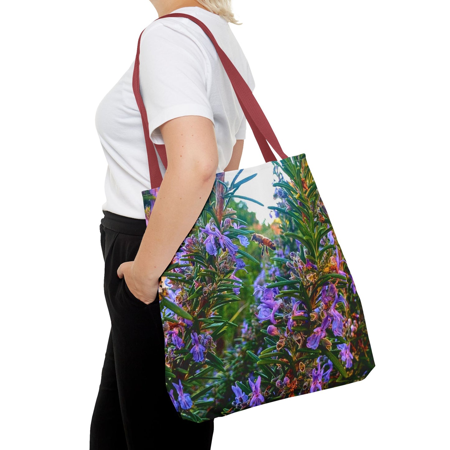 Garden Themed Bee Tote Bag Gardening Tote Gardening Bee Gift Idea Rosemary Gift For Gardener Rosemary and Bee Bag Rosemary Bee Pollinating