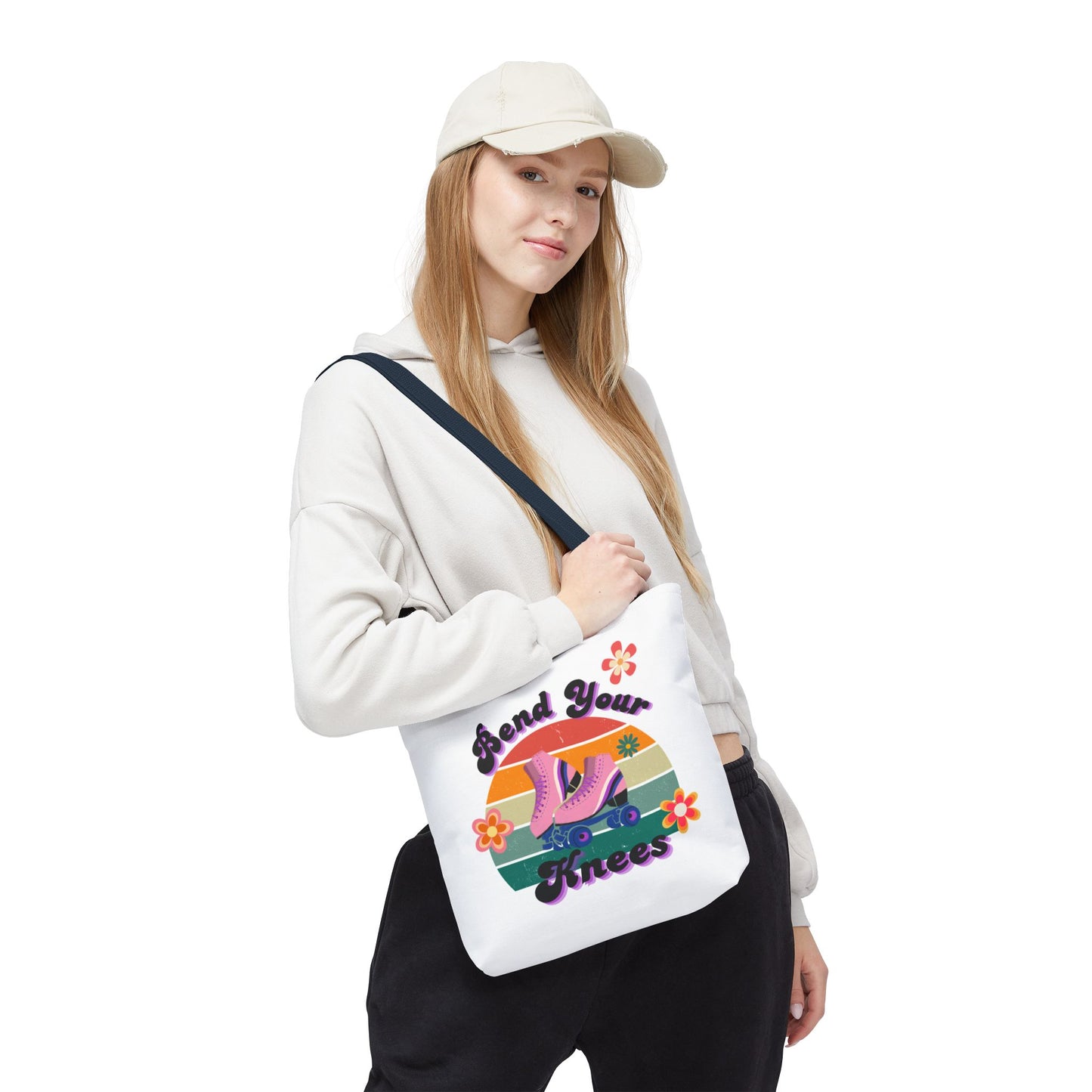 Unisex Retro Vibes Bend Your Knees Skate Day Tote Bag - White