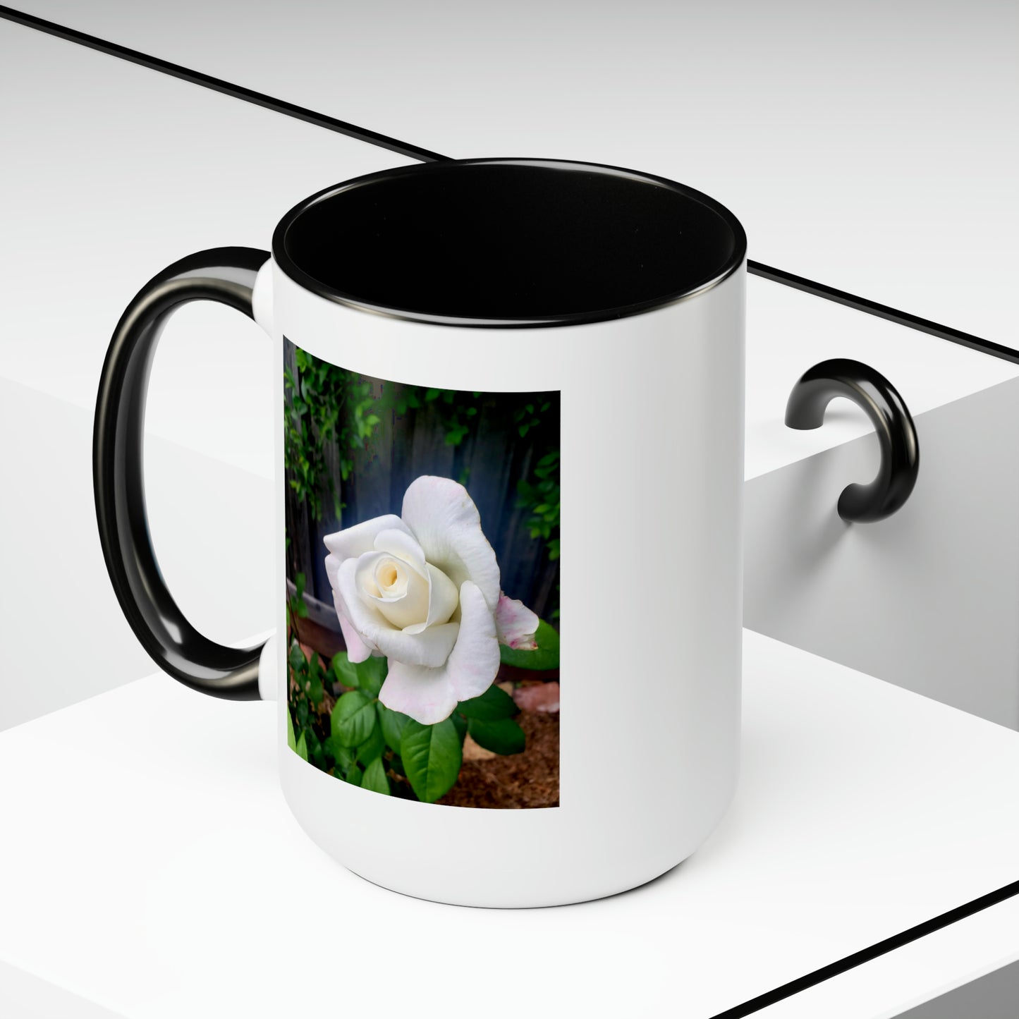 15oz Garden Themed White Sugar Moon Hybrid Tea Rose Coffee Mug