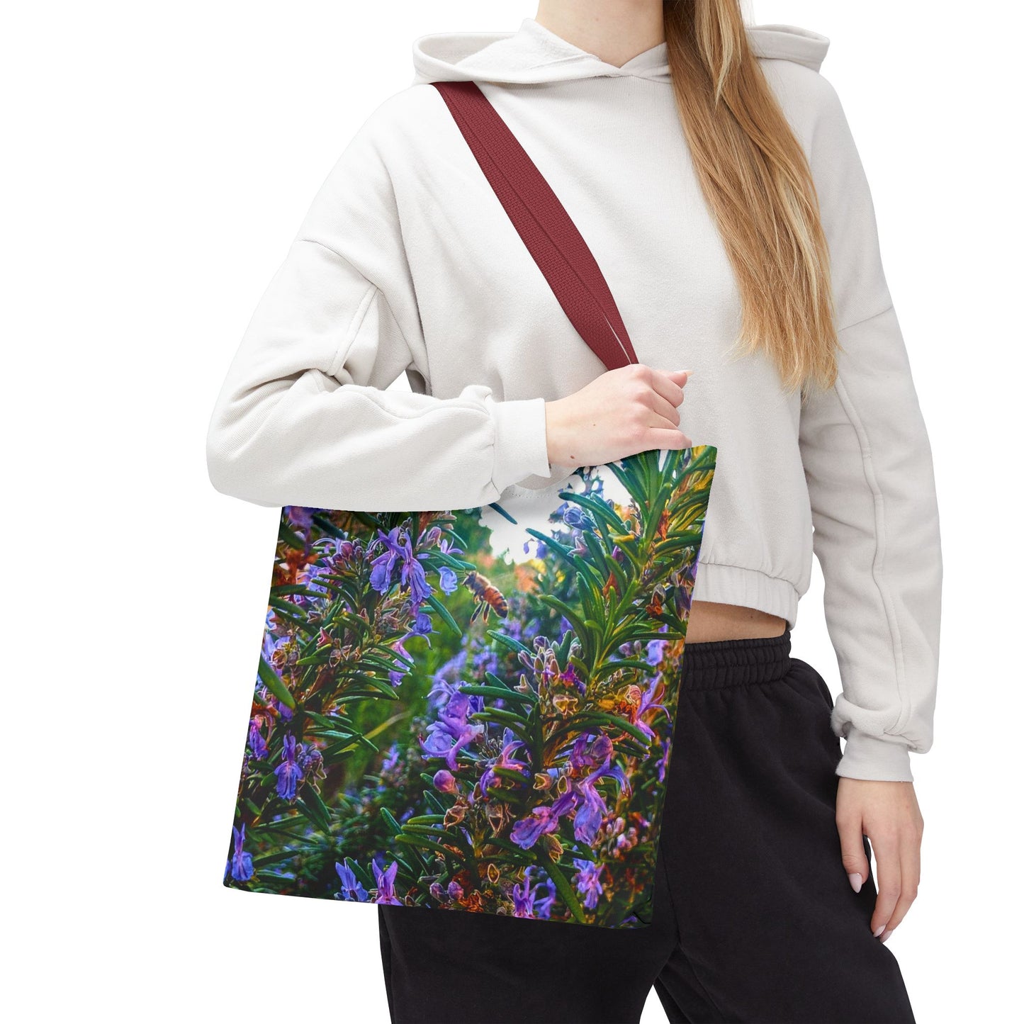 Garden Themed Bee and Rosemary Tote Bag
