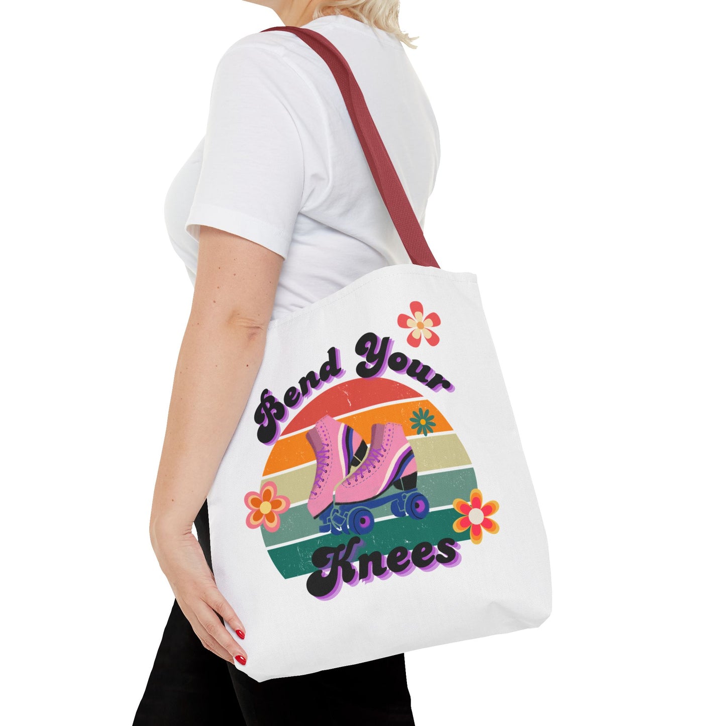 Unisex Retro Vibes Bend Your Knees Skate Day Tote Bag - White