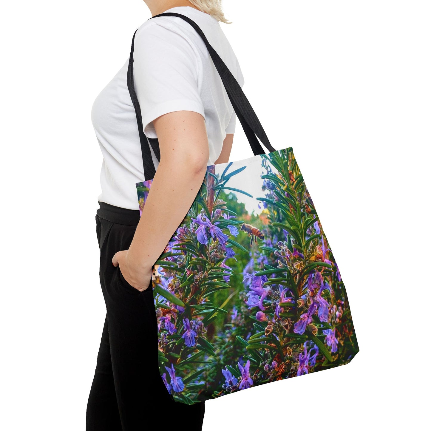 Garden Themed Bee Tote Bag Gardening Tote Gardening Bee Gift Idea Rosemary Gift For Gardener Rosemary and Bee Bag Rosemary Bee Pollinating